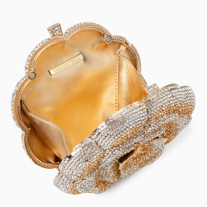 Elegant floral clutch bag featuring a vibrant pattern on soft fabric, showcasing sleek design with clasp closure — view 14