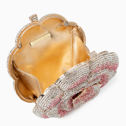 Elegant floral clutch bag featuring a vibrant pattern, crafted from soft fabric with gold tone clasp, front view — 4 — view 4