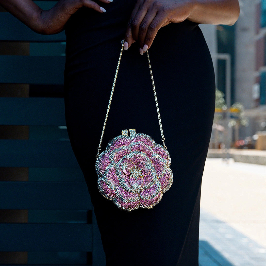 Elegant floral clutch bag featuring a vibrant flower pattern on soft fabric, showcasing compact design ideal for — view 6