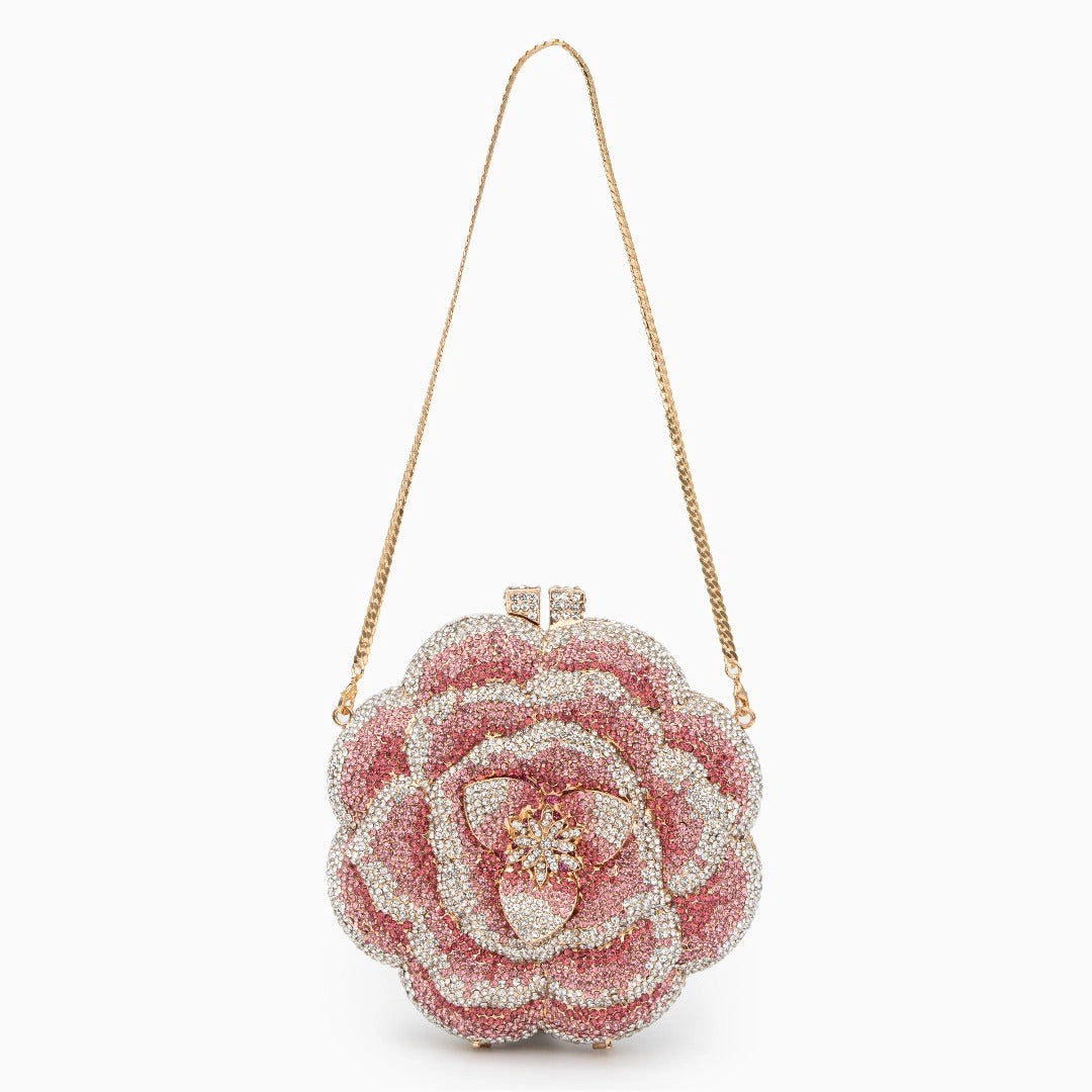 Elegant floral clutch bag featuring a vibrant flower pattern, made from soft fabric, displayed — view 9 — view 9