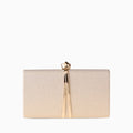 Elegant clutch bag in rich burgundy fabric featuring a sleek design and subtle clasp closure, front view