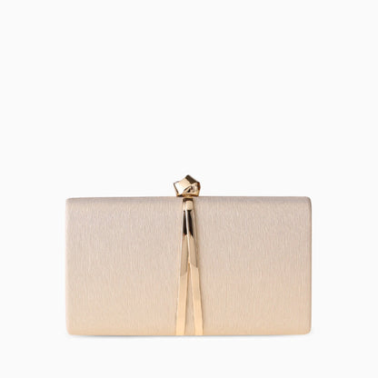 Elegant clutch bag in rich burgundy fabric featuring a sleek design and subtle clasp closure, front view