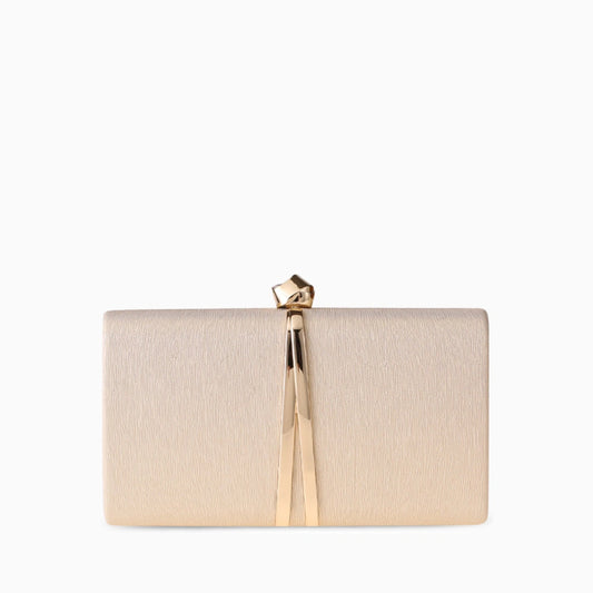 Elegant clutch bag in rich burgundy fabric featuring a sleek design and subtle clasp closure, front view