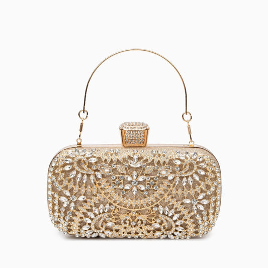 Elegant floral clutch bag featuring a vibrant pattern, made from soft fabric, shown in close up view