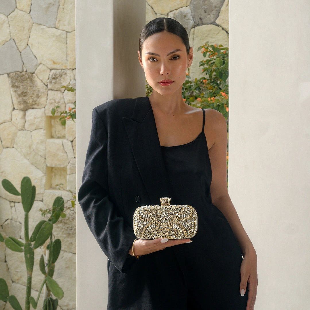Elegant floral clutch bag featuring a vibrant pattern on soft fabric, showcasing top clasp closure and sleek — view — view 10