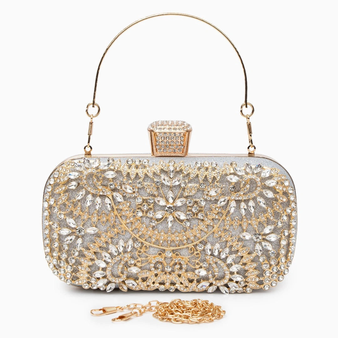 Elegant floral clutch bag featuring a vibrant design with intricate patterns, showcasing top view of its stylish — view 14