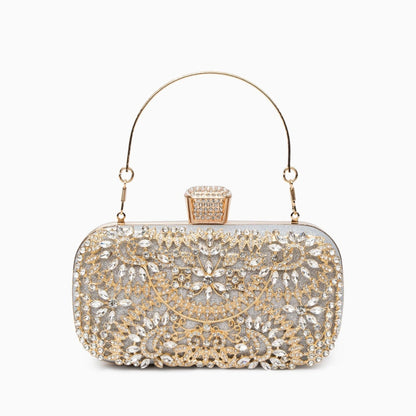 Elegant floral clutch bag featuring a vibrant pattern with gold accents, showcasing top view of the intricate design — view 8