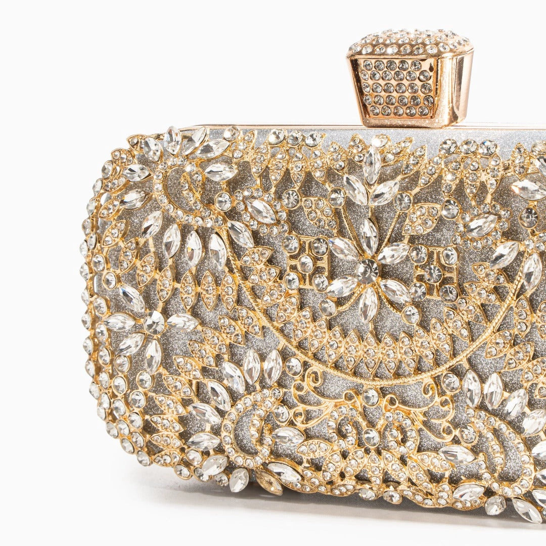 Elegant floral clutch bag featuring a vibrant pattern, soft fabric, and sleek design, top view — 9 — view 9