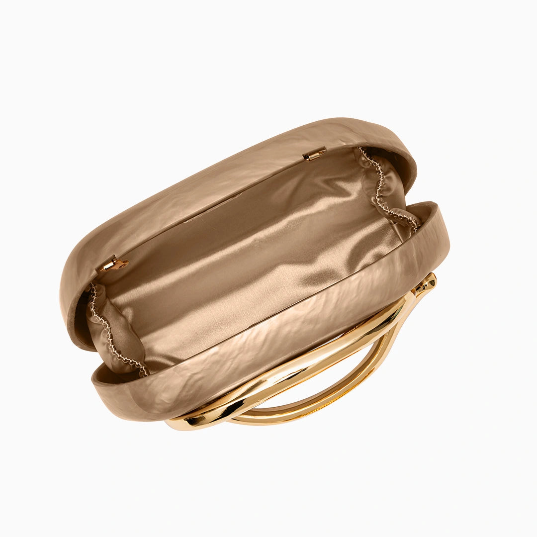 Elegant clutch bag in soft leather, featuring a sleek design and gold tone clasp, displayed — view 18 — view 18