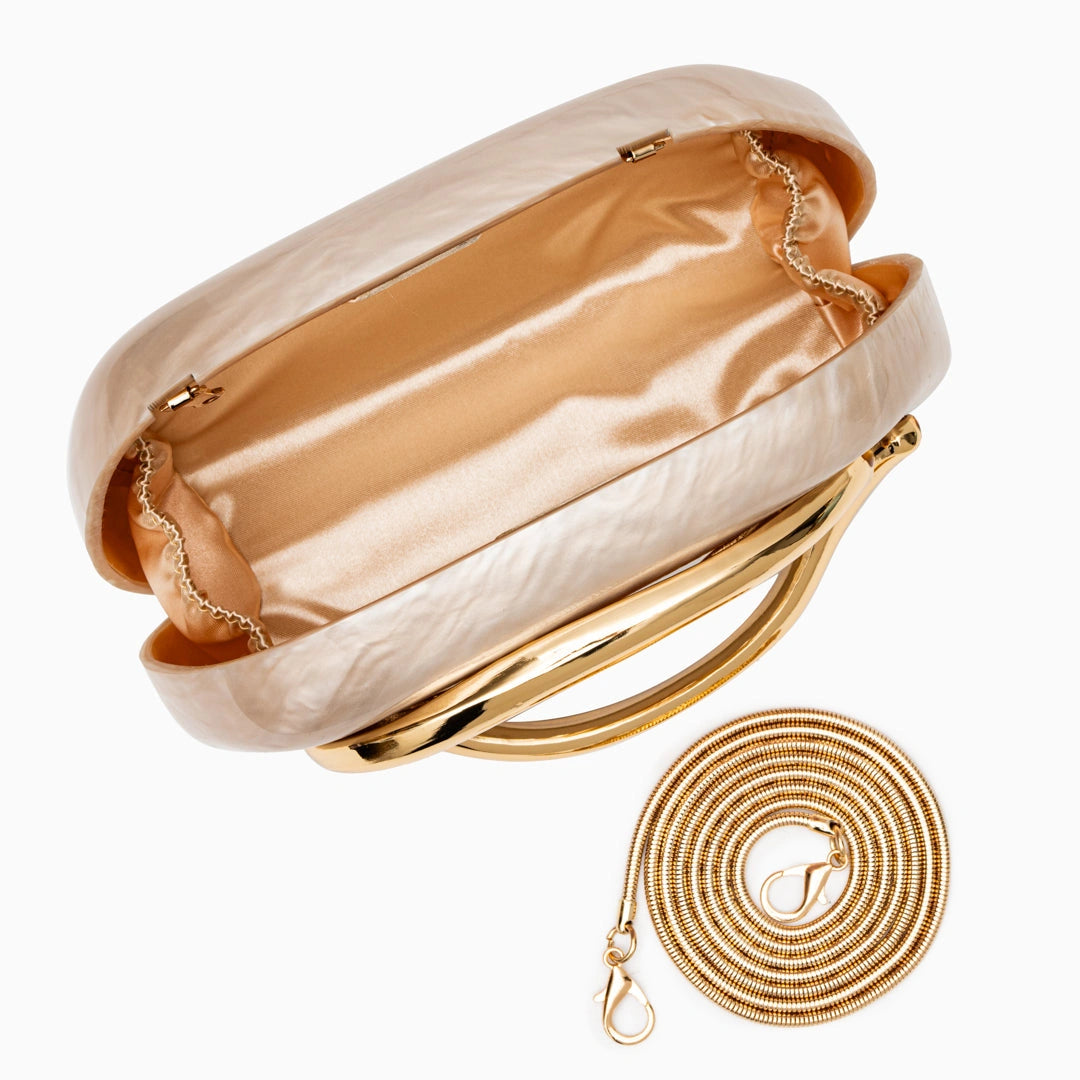 Elegant clutch bag in rich burgundy leather, featuring a sleek design and subtle gold tone clasp, top view — 6 — view 6