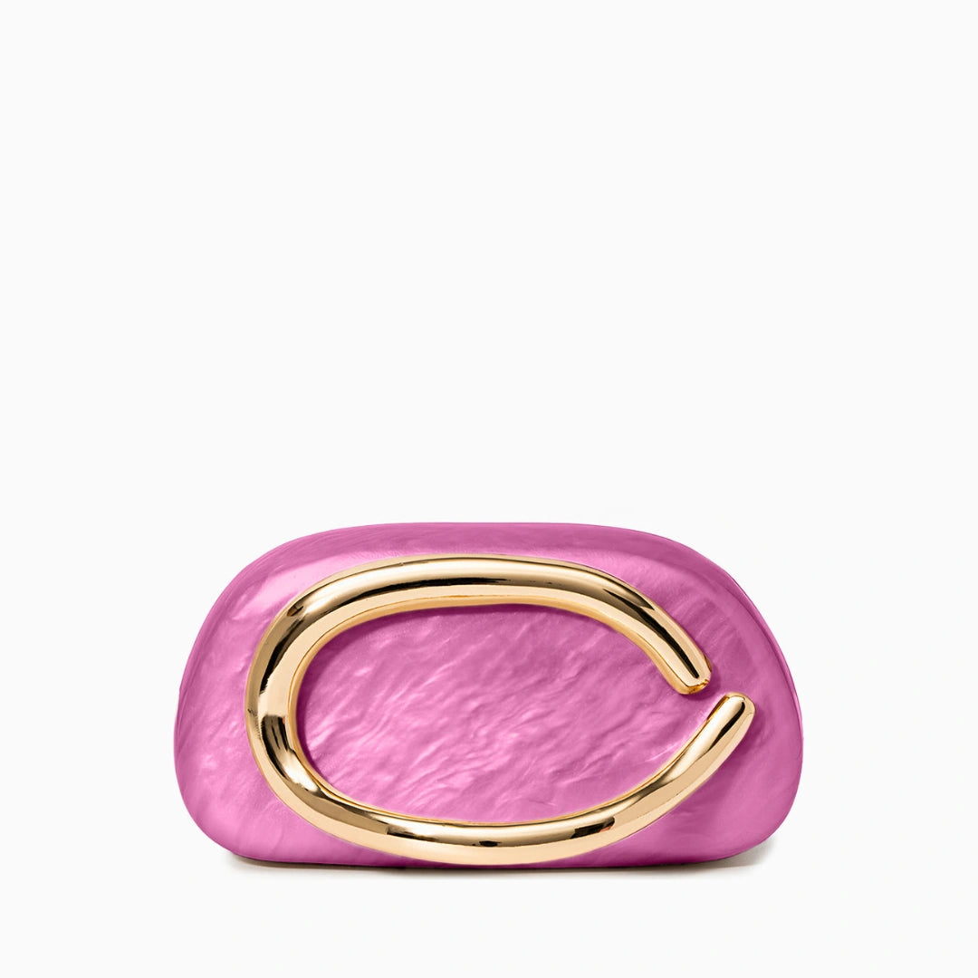 Elegant clutch bag in a soft fabric with sleek silhouette, featuring gold tone clasp and subtle texture — view 9 — view 9