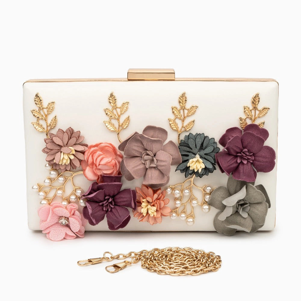 Scarlett red clutch bag adorned with delicate floral embroidery, showcasing a stylish and elegant design — view 7 — view 7