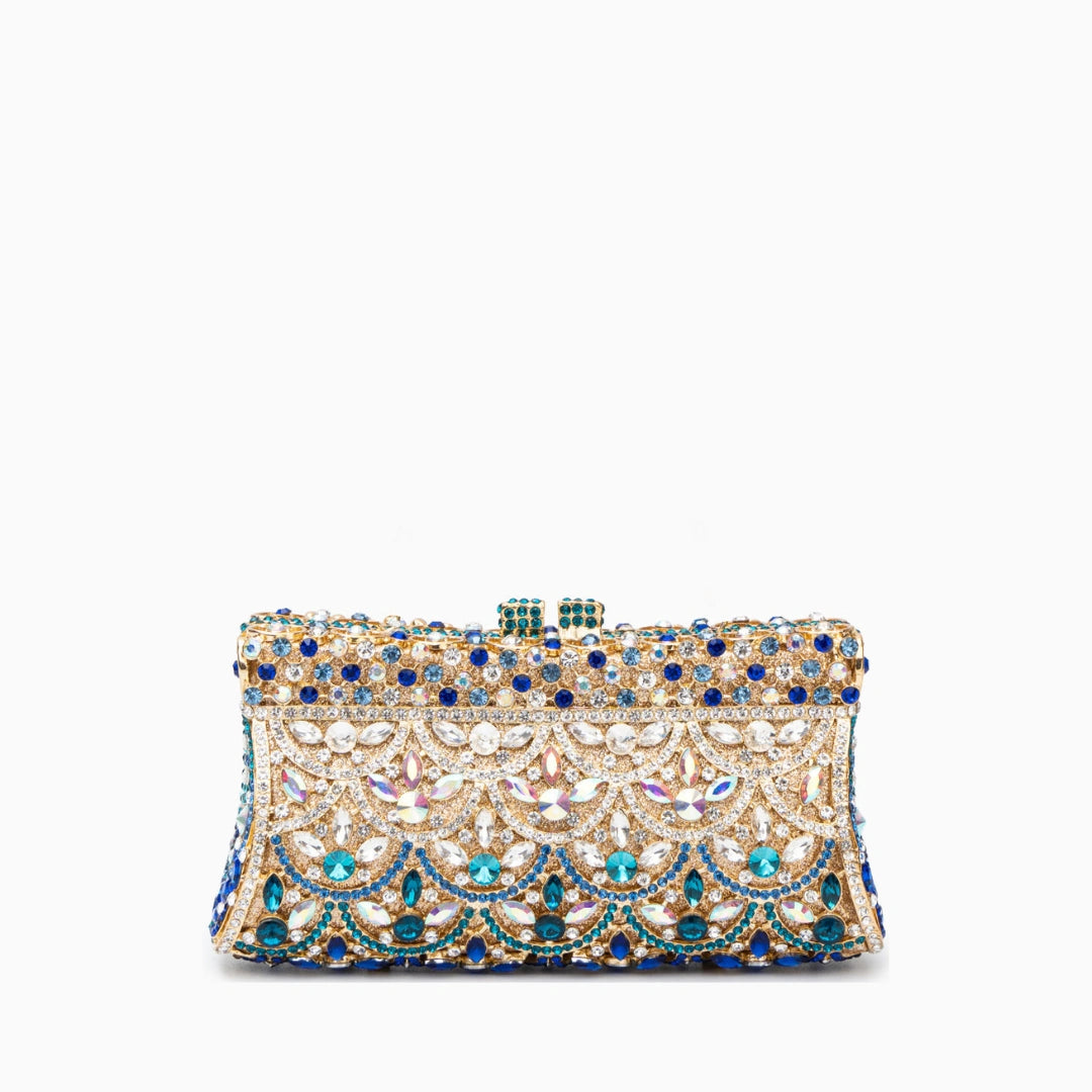 Elegant clutch bag in a soft blush hue, featuring sleek design and subtle metallic clasp, front view