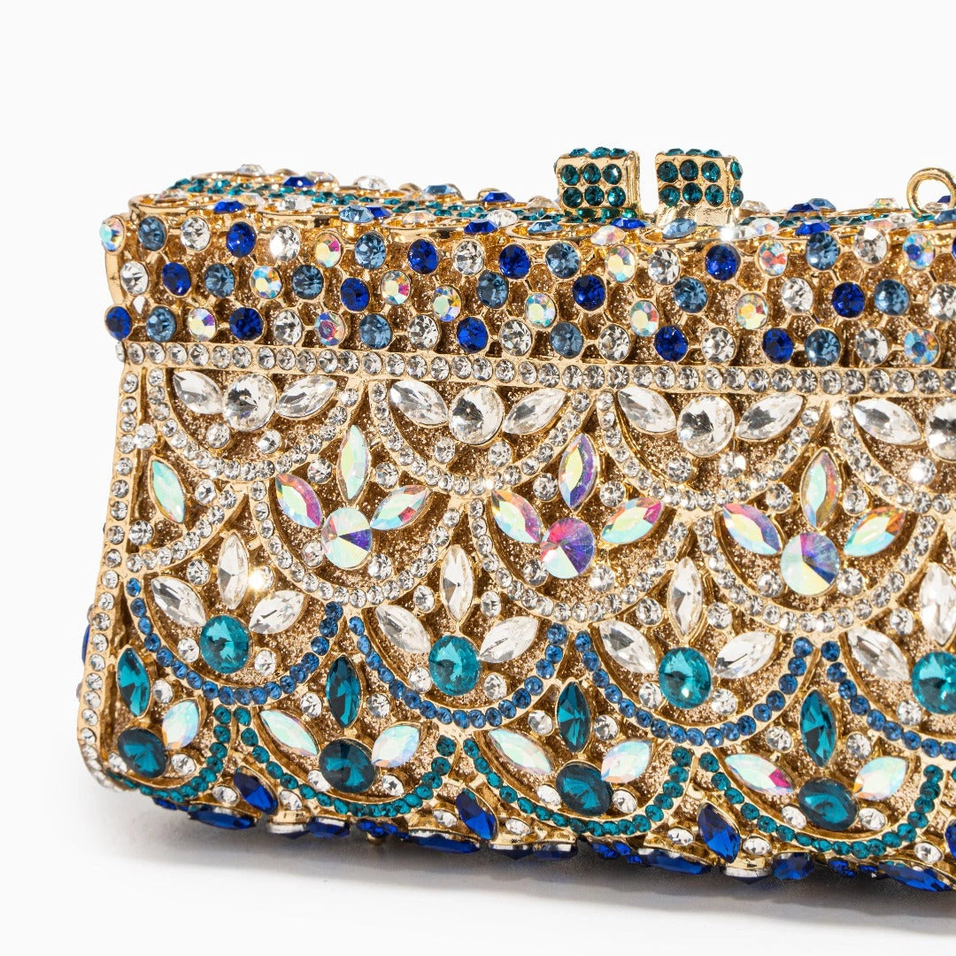 Elegant clutch bag in soft beige fabric, featuring a sleek design and gold tone clasp, front view — 2 — view 2