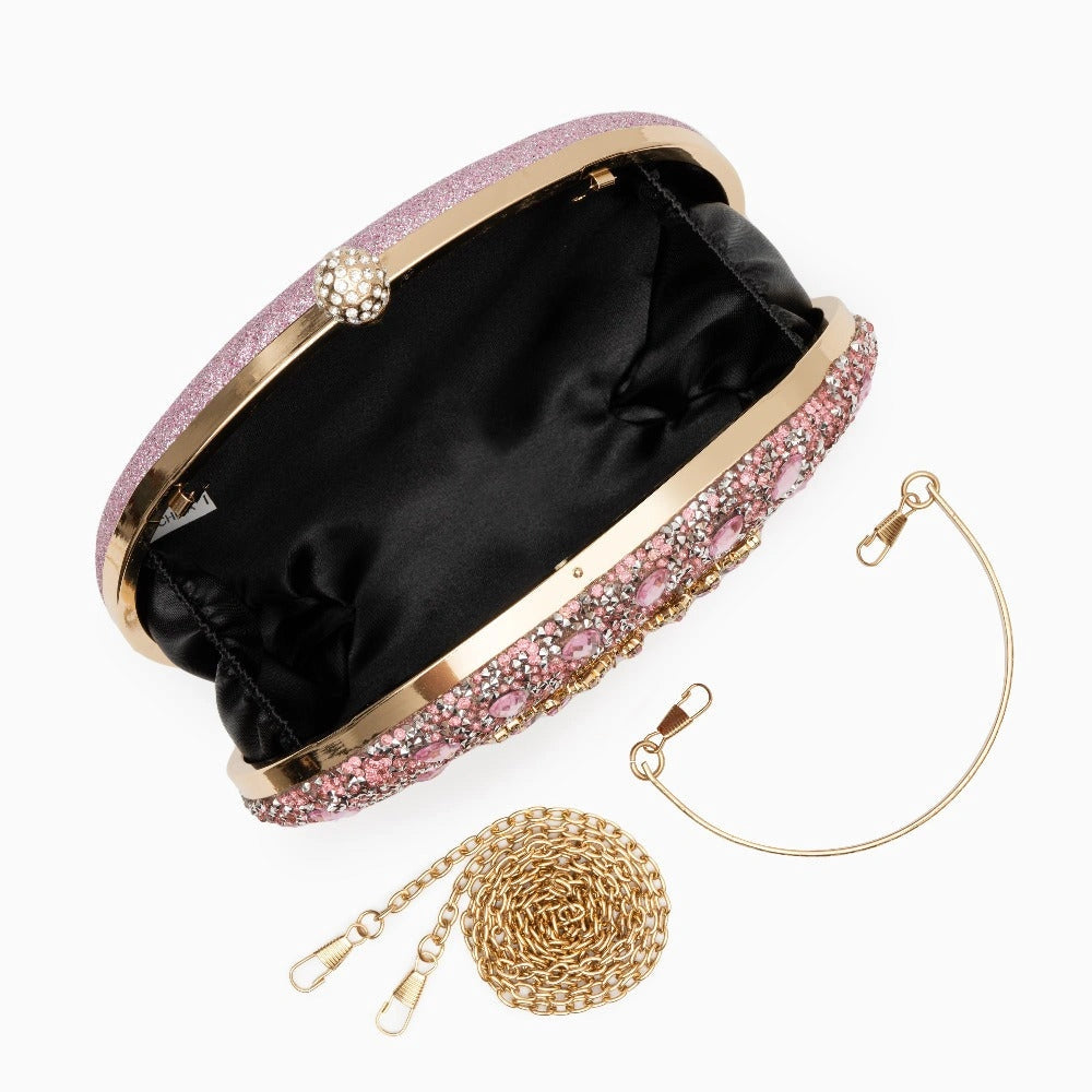 Elegant clutch bag in a soft fabric with sleek design, featuring gold tone clasp and subtle shimmer — view 13 — view 13