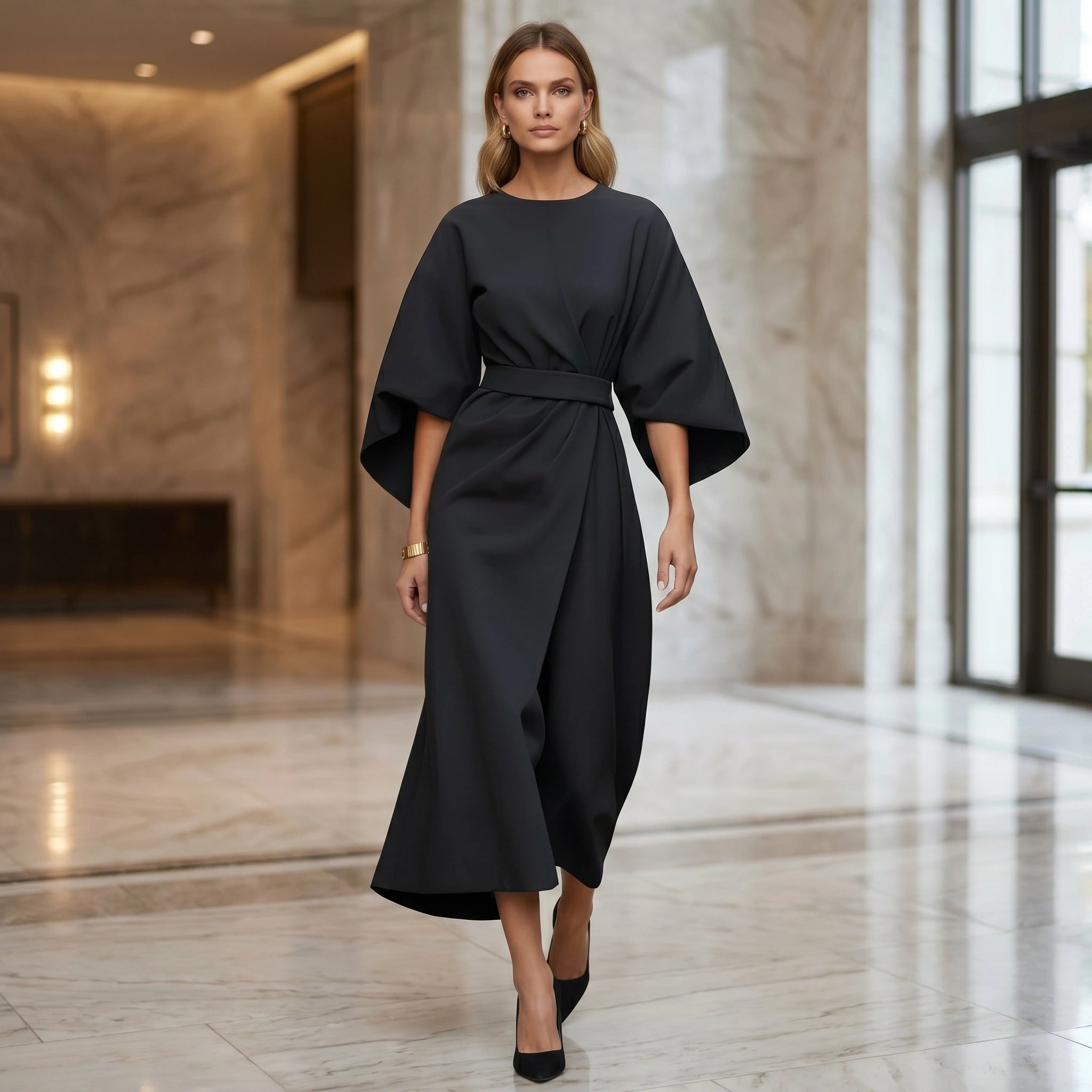 Hazel Womens Elegant Dramatic Midi Dress