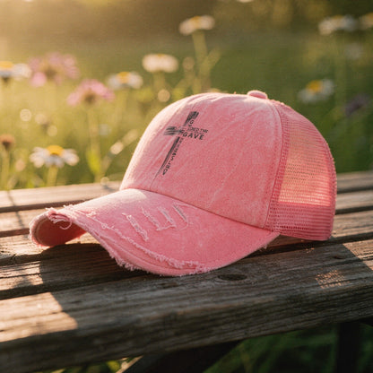 Light pink summer baseball cap made of breathable fabric, featuring a curved brim and adjustable strap, detailed view