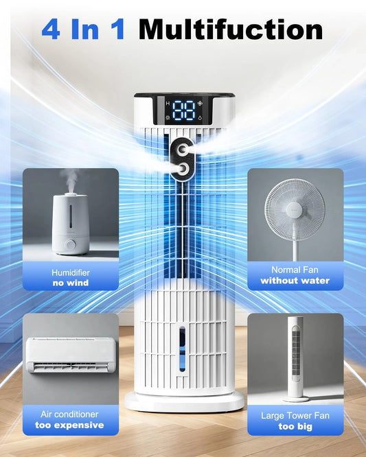View of a compact air cooler showcasing the ventilation grill and remote control storage area for easy access