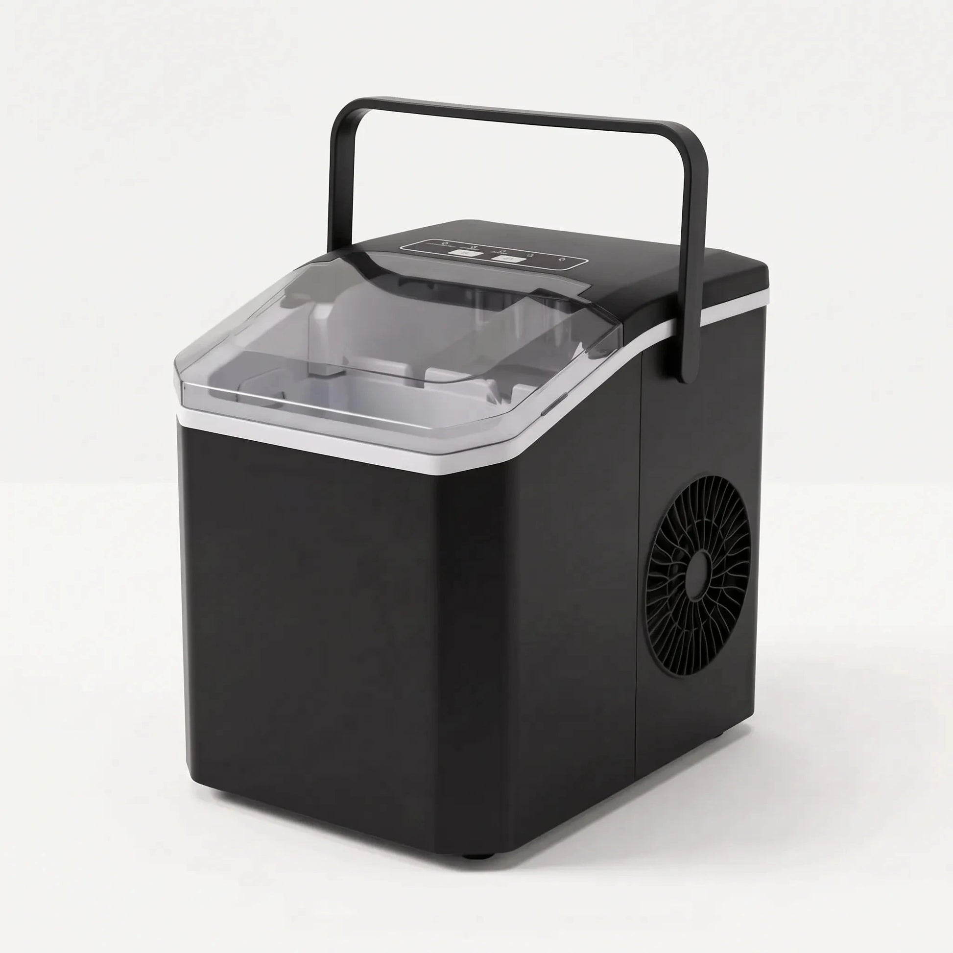 Of the portable ice maker's control panel showcasing user friendly buttons and clear LED indicators for easy operation