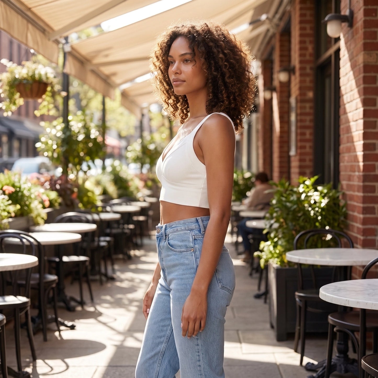 Close up of the Womens Supportive Cropped Top showing the soft fabric and precise stitching, showing its design and quality craftsmanship.