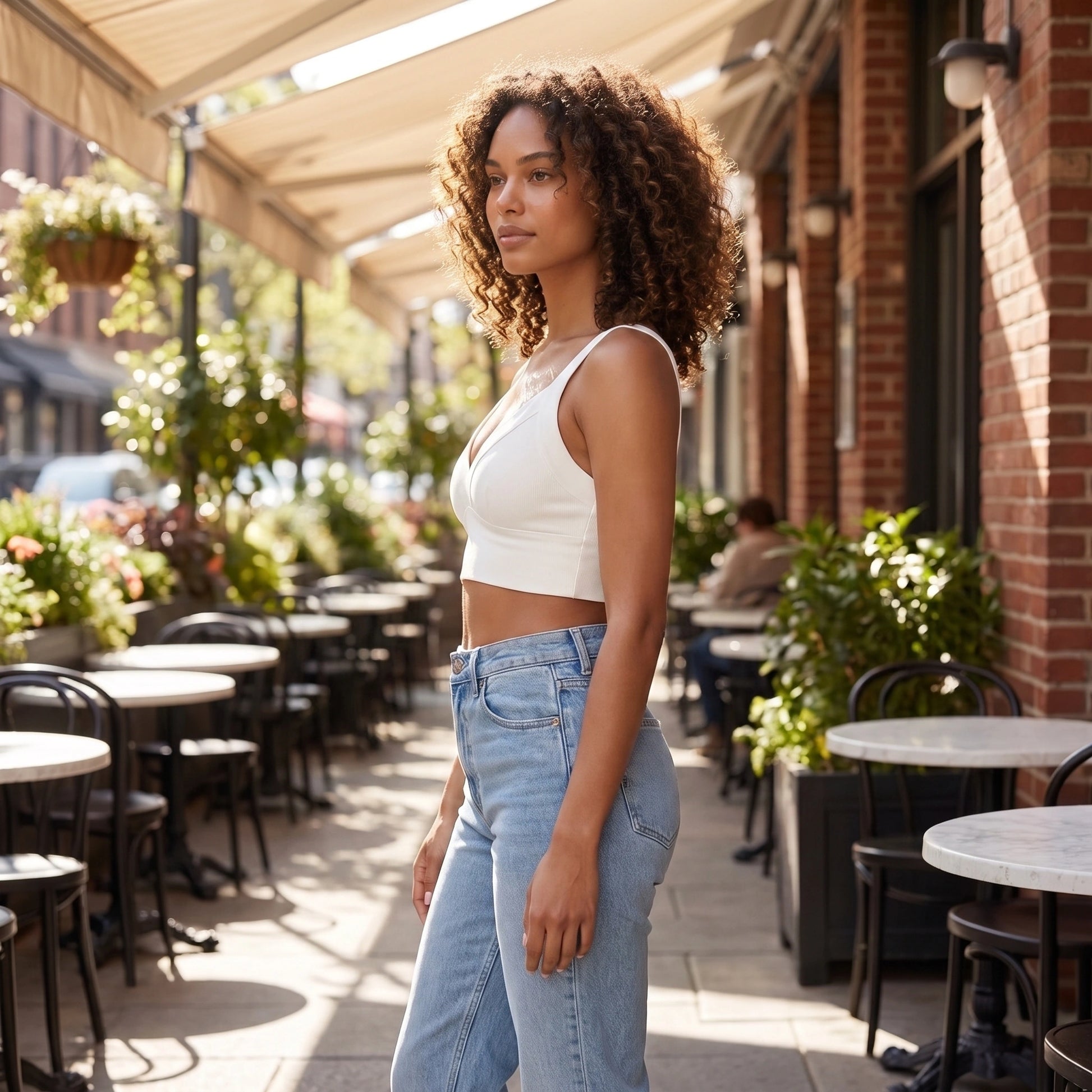 Close up of the Womens Supportive Cropped Top showing the soft fabric and precise stitching, showing its design and quality craftsmanship.