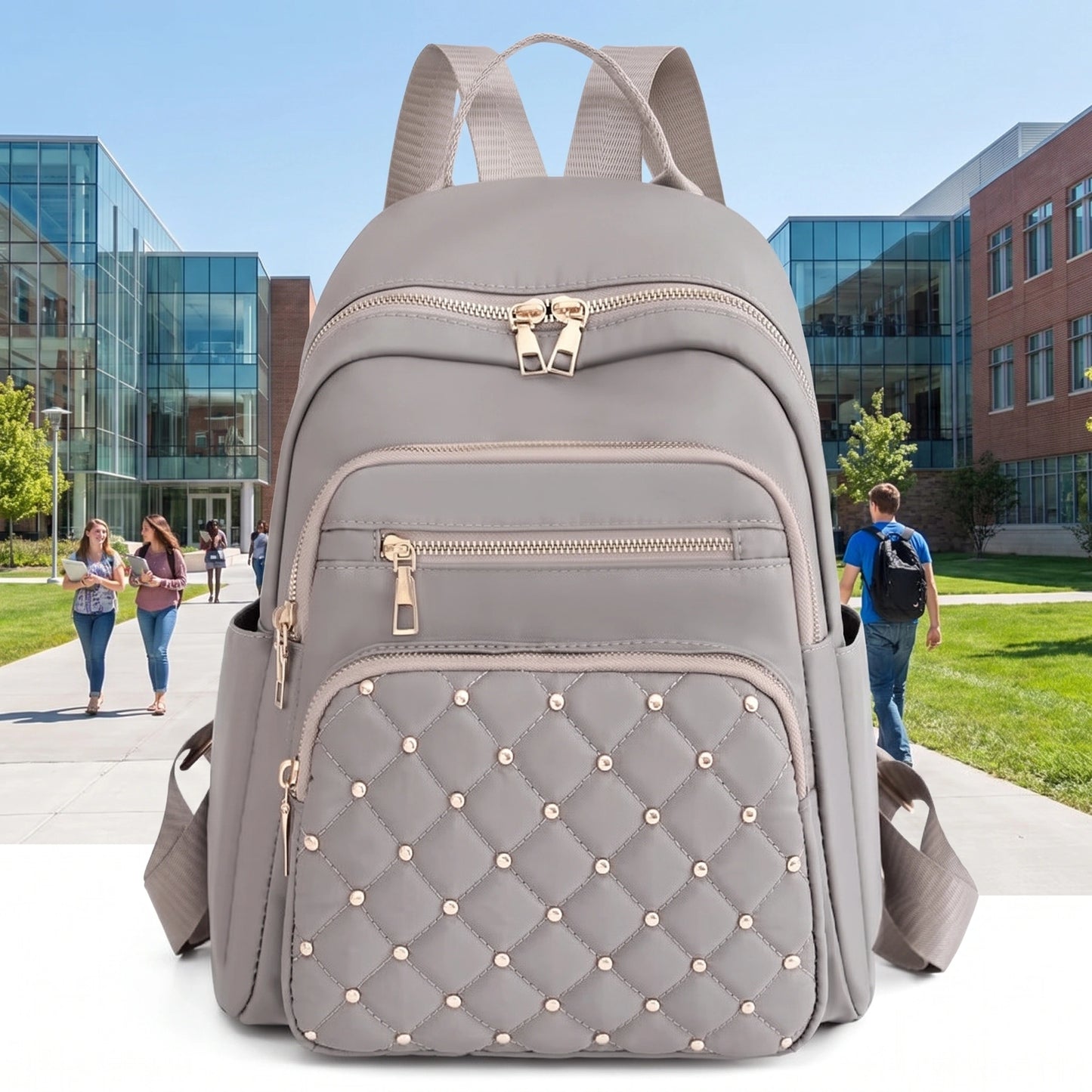 AquaVista Sleek Water Resistant Nylon School Backpack for Women