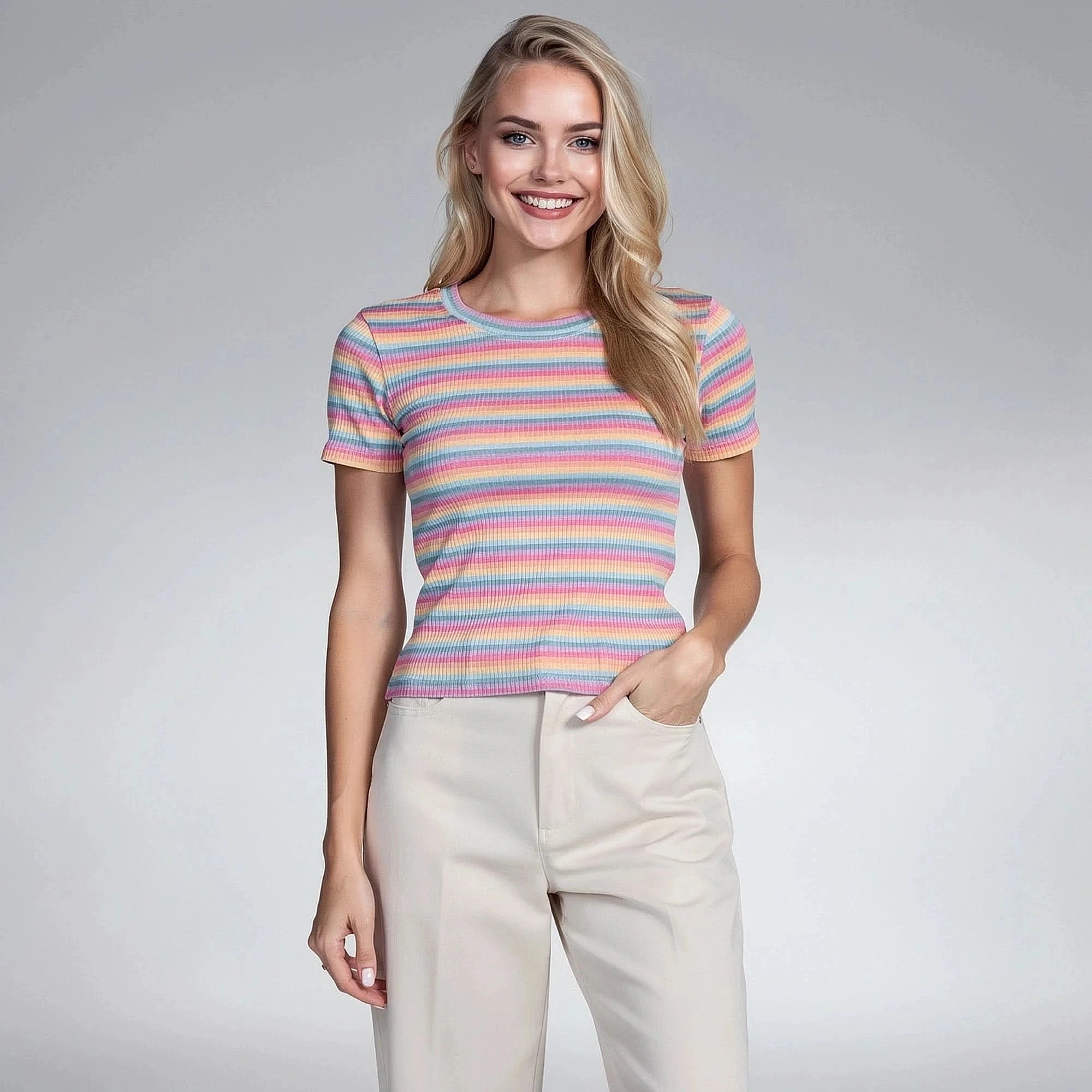 Elegant slim fit t shirt in soft cotton, featuring a classic crew neckline and short sleeves, view