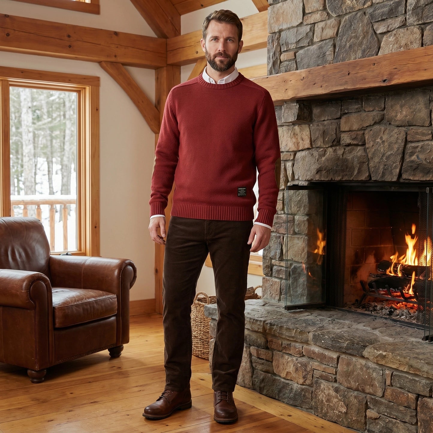 Close up view of the Men's Timeless Relaxed Sweater showing the soft fabric texture and detailed stitching, emphasizing its quality and craftsmanship.