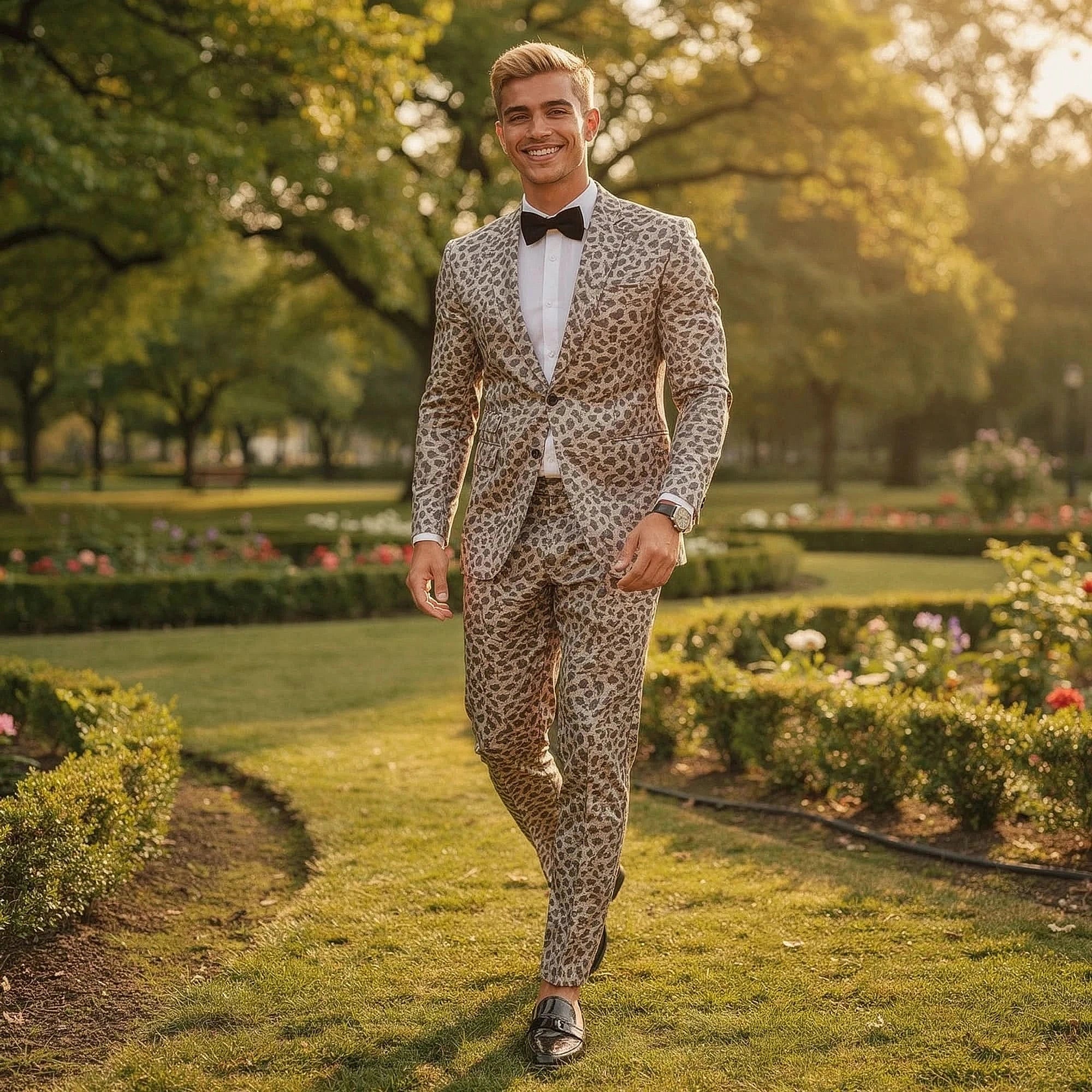 View of a slim fit suit in deep navy blue, featuring a tailored silhouette and smooth fabric finish