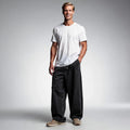 Light blue relaxed wide leg denim pants with a high waist, view showcasing the soft fabric and wide legs