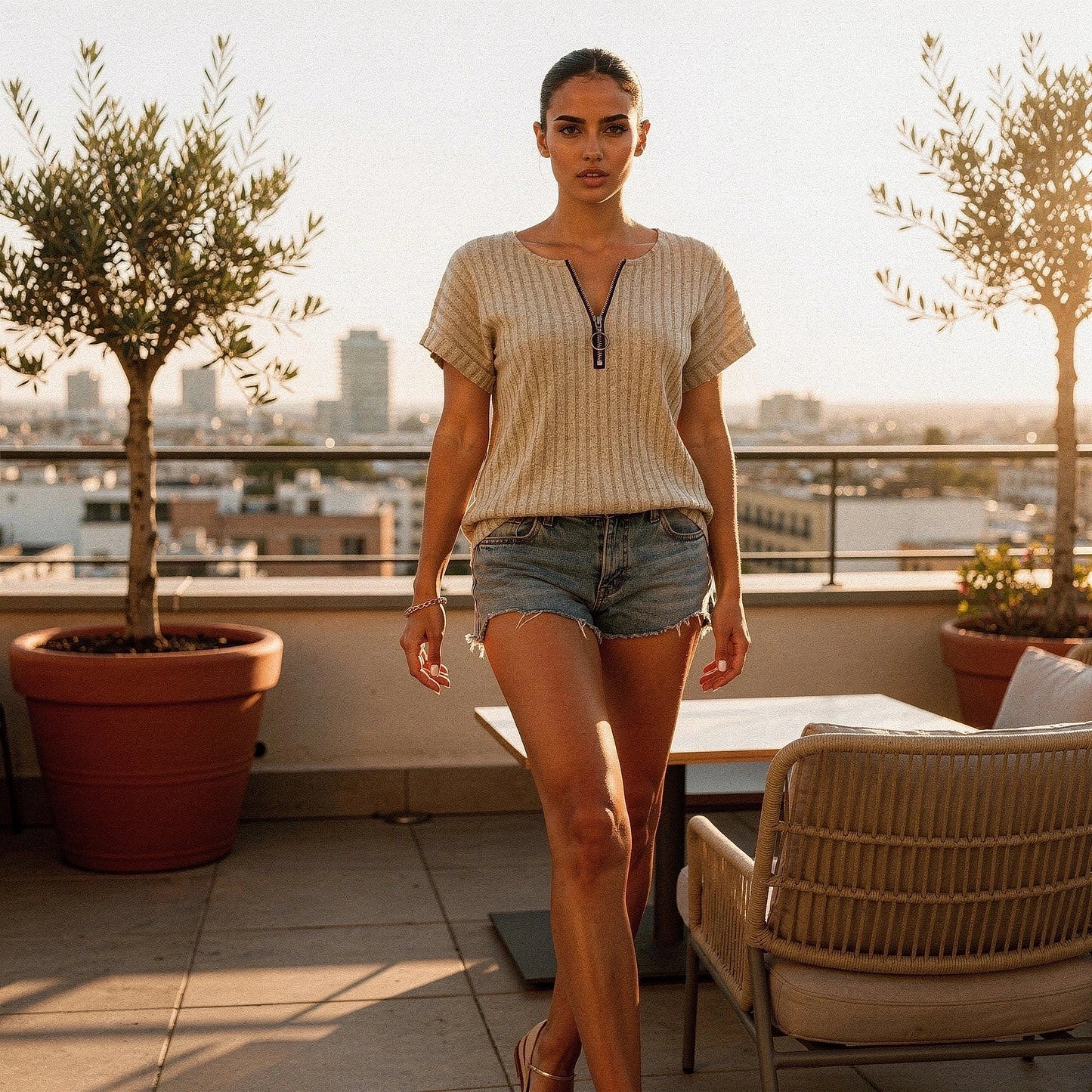 Light gray relaxed short sleeve hooded tee featuring a soft cotton blend and a pocket, view