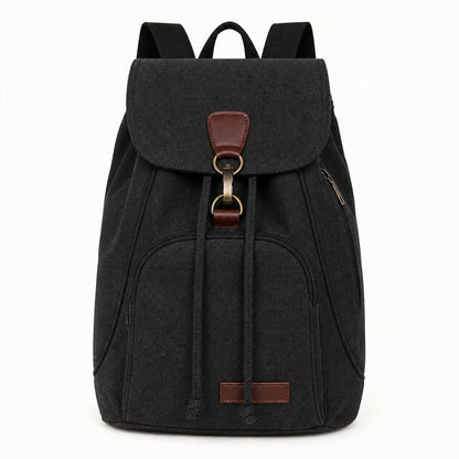 Black Vintage Canvas Drawstring Backpack — Full Front