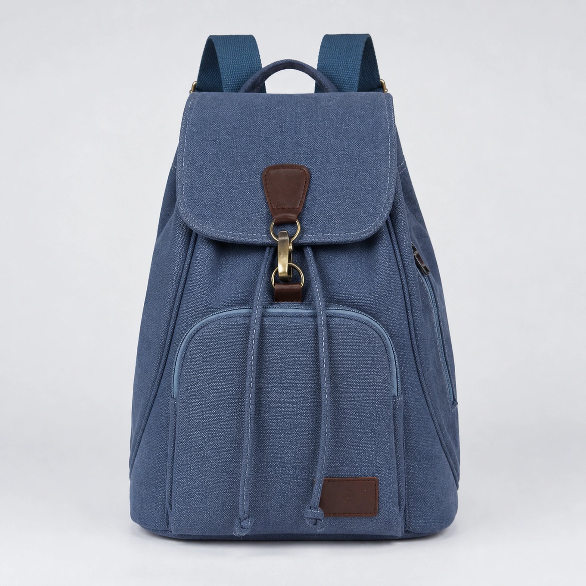 Blue Vintage Canvas Drawstring Backpack — Full Front — view 2
