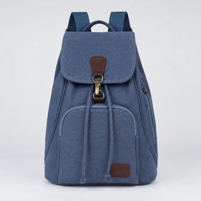 Blue Vintage Canvas Drawstring Backpack — Full Front — view 2
