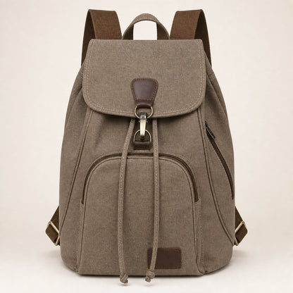 Dark Brown Vintage Canvas Drawstring Backpack — Full Front — view 3