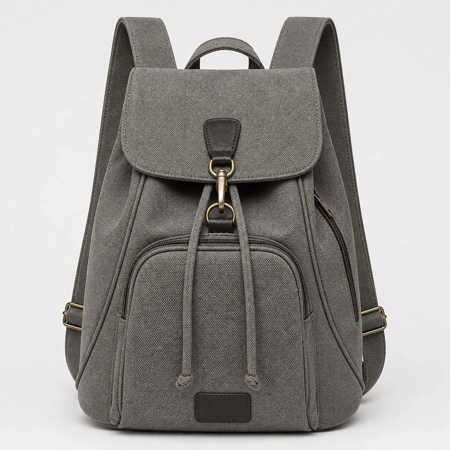 Gray Vintage Canvas Drawstring Backpack — Full Front — view 4