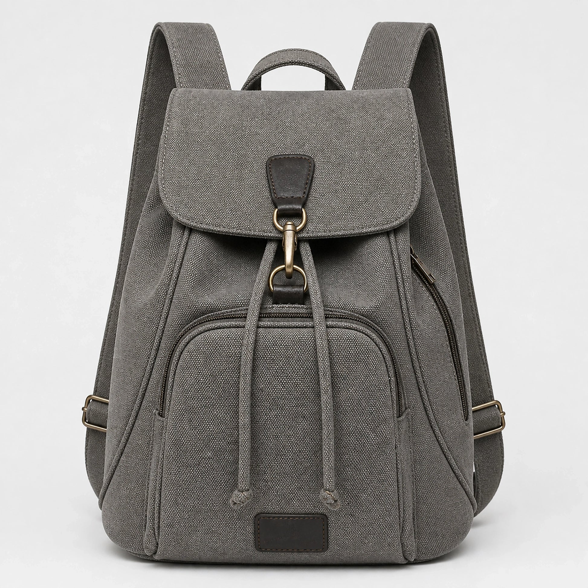 Gray Vintage Canvas Drawstring Backpack — Full Front — view 4