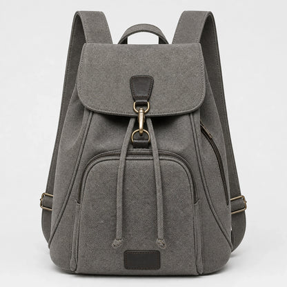 Gray Vintage Canvas Drawstring Backpack — Full Front — view 4