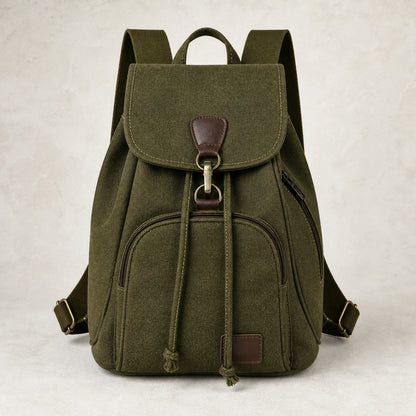 Green Vintage Canvas Drawstring Backpack — Full Front — view 5