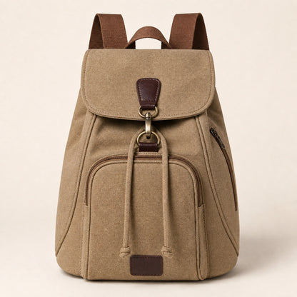 Khaki Vintage Canvas Drawstring Backpack — Full Front — view 6