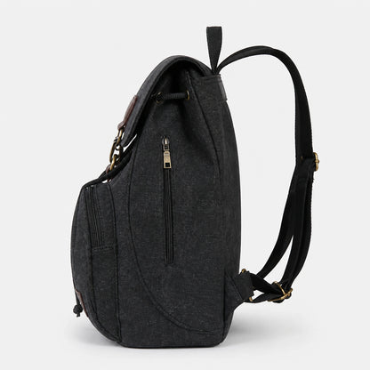 Black Vintage Canvas Drawstring Backpack — Side View — view 7