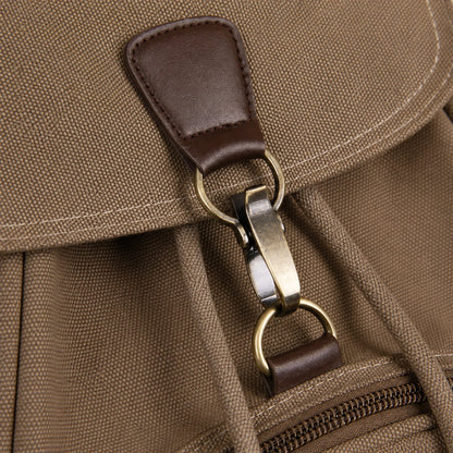 Khaki Vintage Canvas Drawstring Backpack — Closure Detail — view 9