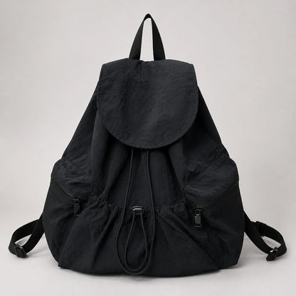 Black Spacious Drawstring Backpack Complete Front View