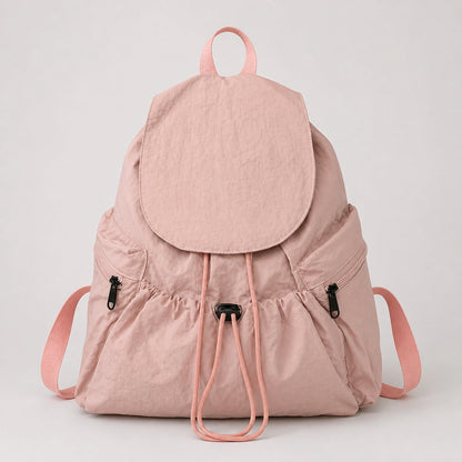 Pink Spacious Drawstring Backpack Complete Front View — view 4