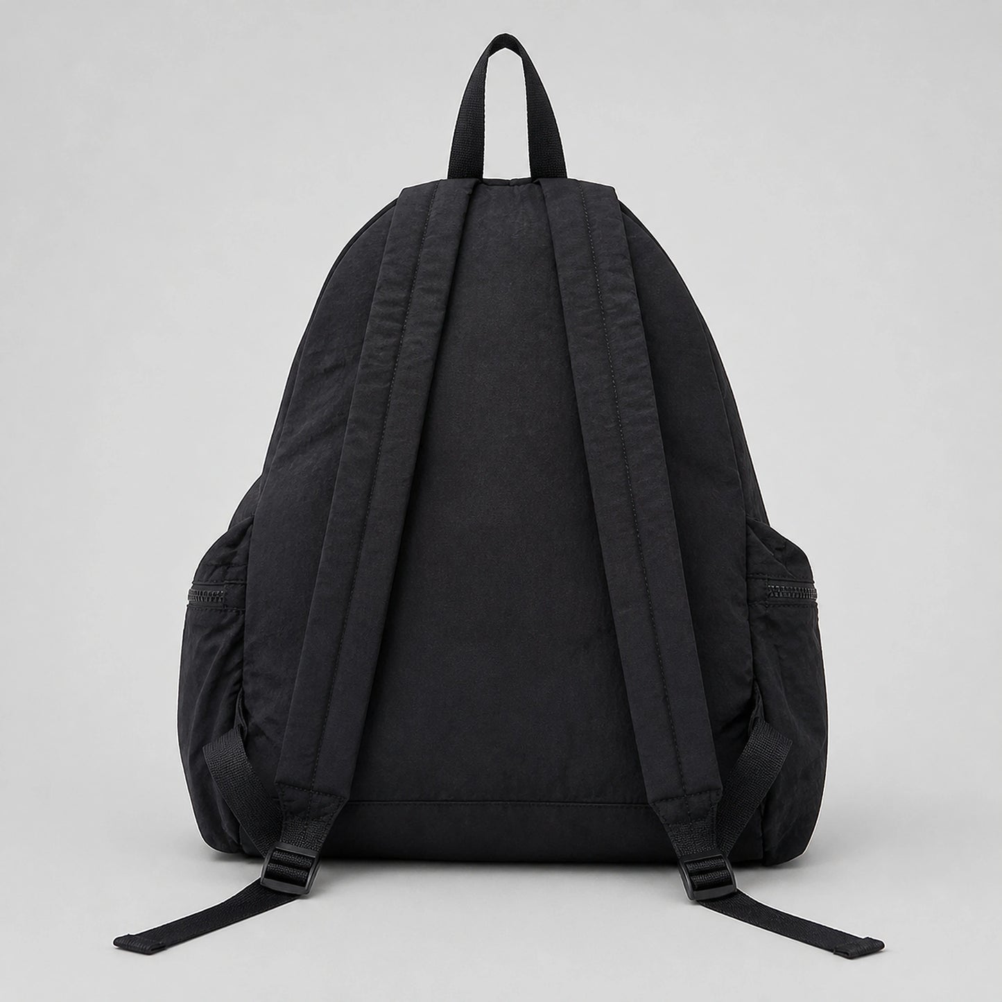 Black Spacious Drawstring Backpack True Back and Strap View — view 5