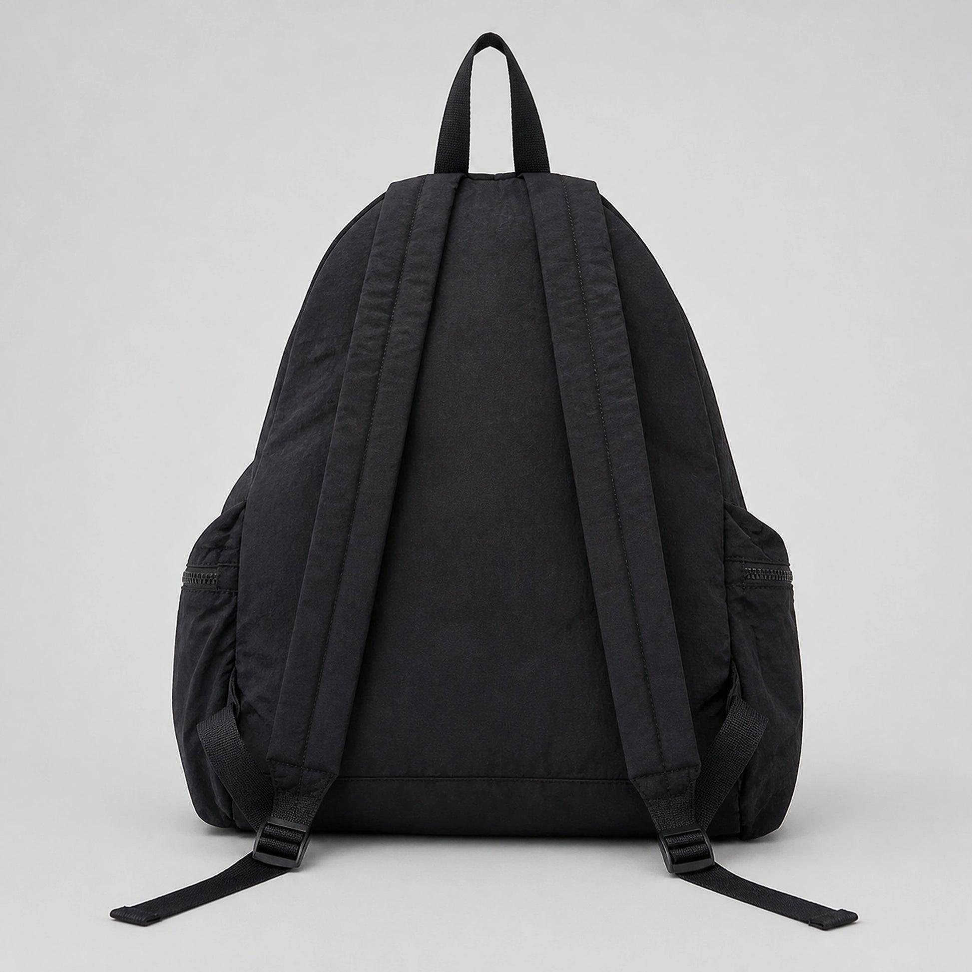 Black Spacious Drawstring Backpack True Back and Strap View — view 5