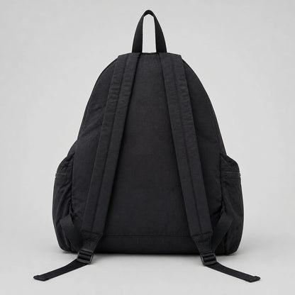 Black Spacious Drawstring Backpack True Back and Strap View — view 5