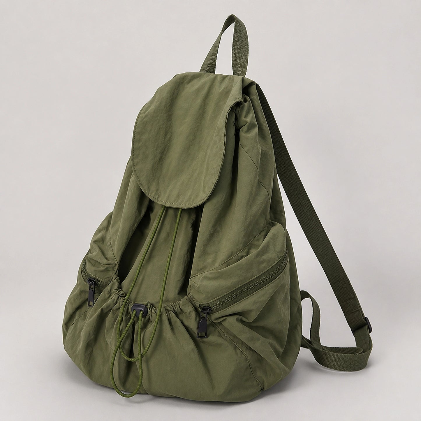 Green Spacious Drawstring Backpack Side Construction View — view 6