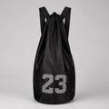 drawstring backpack — Black mesh athletic drawstring ball backpack, complete front product view