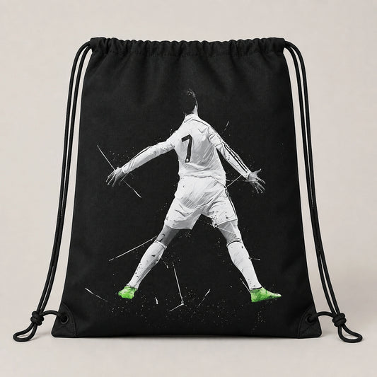 Black Soccer No. 7 Graphic Drawstring Backpack Front View